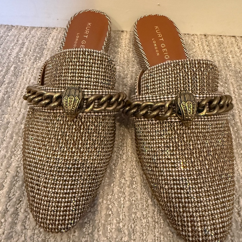 Kurt Geiger Gold and Brown Mules